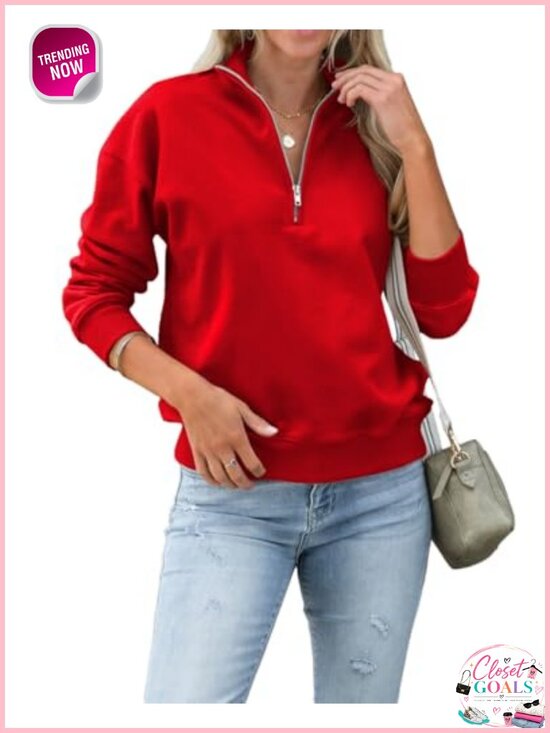 Tops - Women's Quarter Zip Pullover Half Zip Sweatshirt Long Sleeve Casual